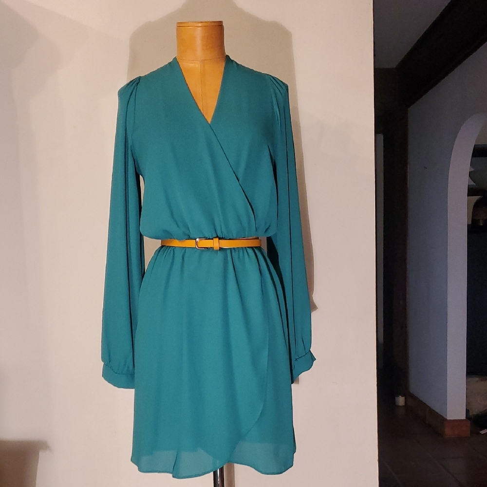 Coveted Clothing Teal Dress with Mustard Belt